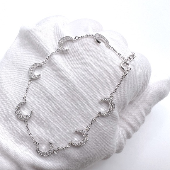 Sterling Silver RP CZ Crescent Bracelet - Picture 6 of 17